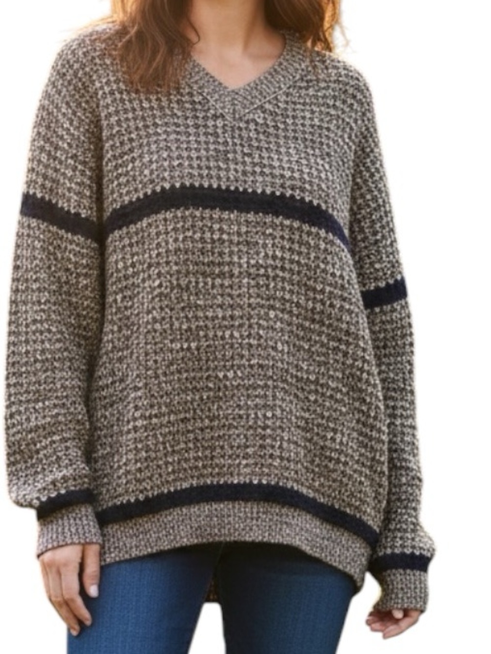 Vintage Sigallo V-Neck Marled Knit Sweater with Black Stripe